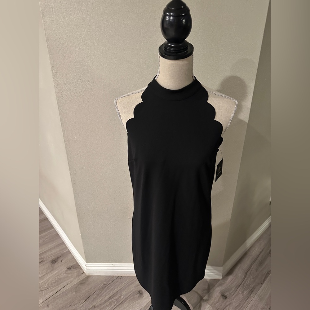 One-Shoulder Black Scalloped Dress - Women's Evening Shift
